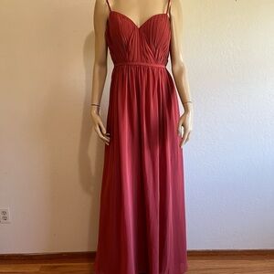 Azazie Terracotta Formal V-Neck A4 Maxi Dress Flaw